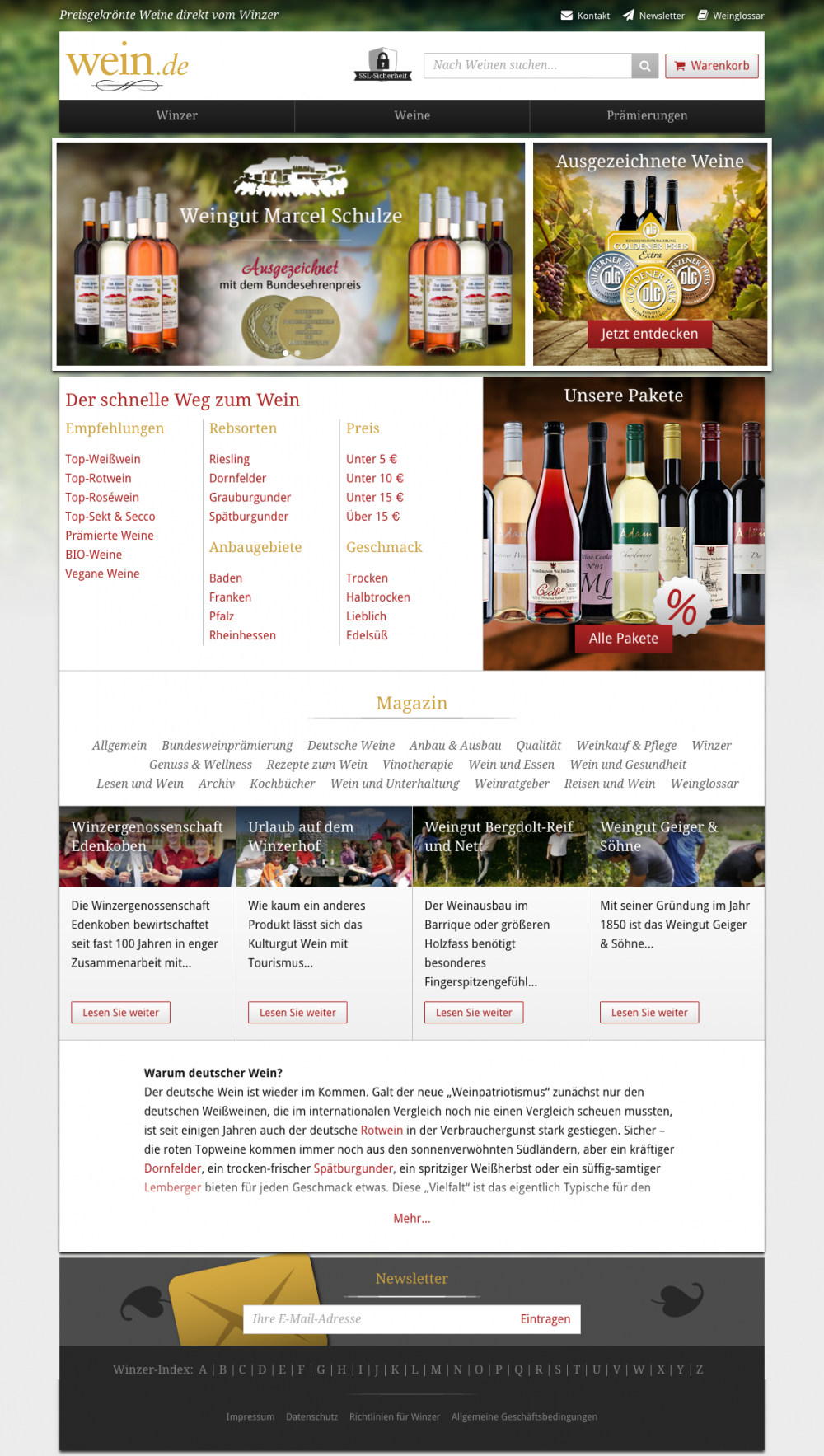 Screenshot von Wein.de